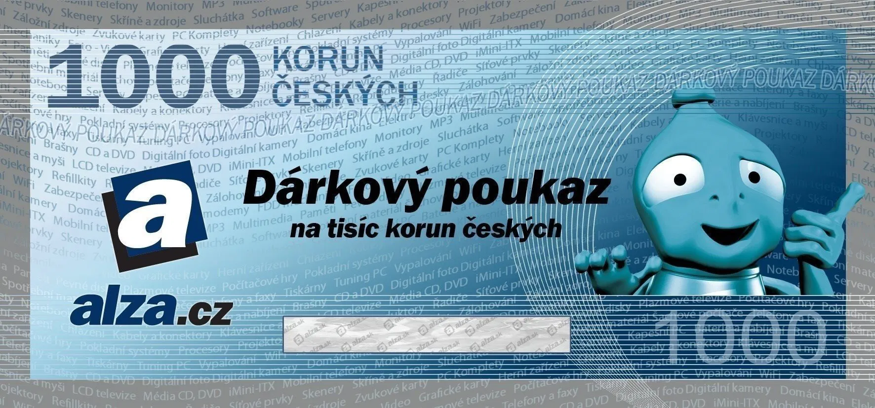 Elektronický dárkový poukaz Alza.cz na nákup zboží v hodnotě 1000 Kč
