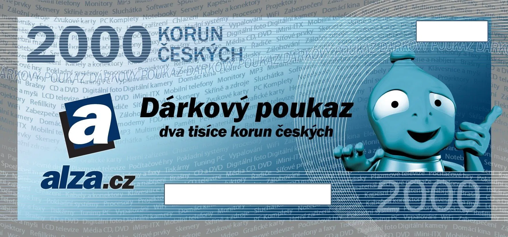 Elektronický dárkový poukaz Alza.cz na nákup zboží v hodnotě 2000 Kč
